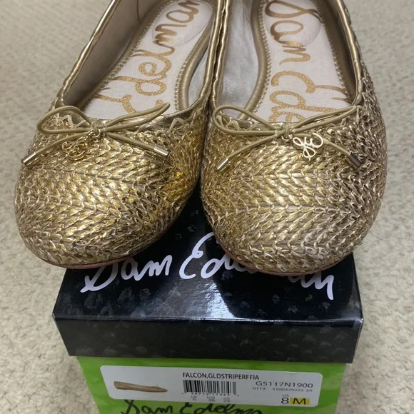 Sam Edelman Gold Stripe Flats Sz 8 - Picture 2 of 5